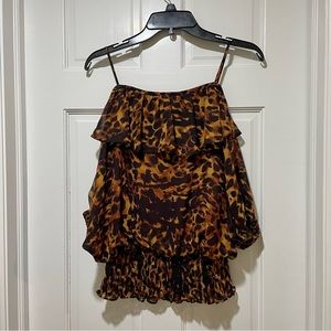 XOXO Cold Shoulder Animal Print Blouse with Smocked Waist